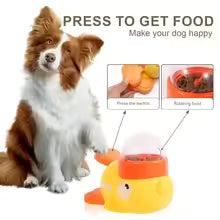 Juguete interactivo 2 en 1 para perros, dispensador automático de comida para mascotas, diseño de pato de dibujos animados, comida lenta, alimentador de aperitivos para mascotas para entrenamiento de perros