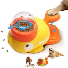 Juguete interactivo 2 en 1 para perros, dispensador automático de comida para mascotas, diseño de pato de dibujos animados, comida lenta, alimentador de aperitivos para mascotas para entrenamiento de perros